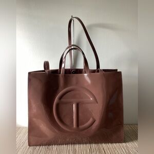 EUC Telfar Large Chocolate Brown Patent Tote Bag